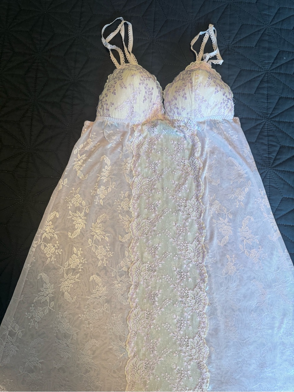 Vintage Hillard & Hanson Intimate Sheer Lace Overlay Mesh Top/Slip